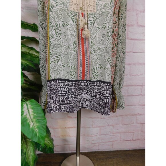 DR2 Boho Peasant Blouse Vintage Style Crochet Floral Print Top M - Picture 3 of 12